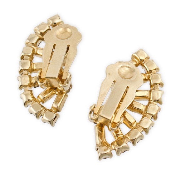 Vintage Purple Rhinestone Clip On Earrings Fan Shape Mid-Century Glam - Picture 2 of 4